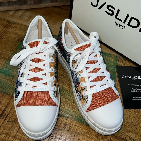 J/Slides Orange & Blue Tropical Nikki platform embroidered Sneaker. SZ 7… - Picture 10 of 12